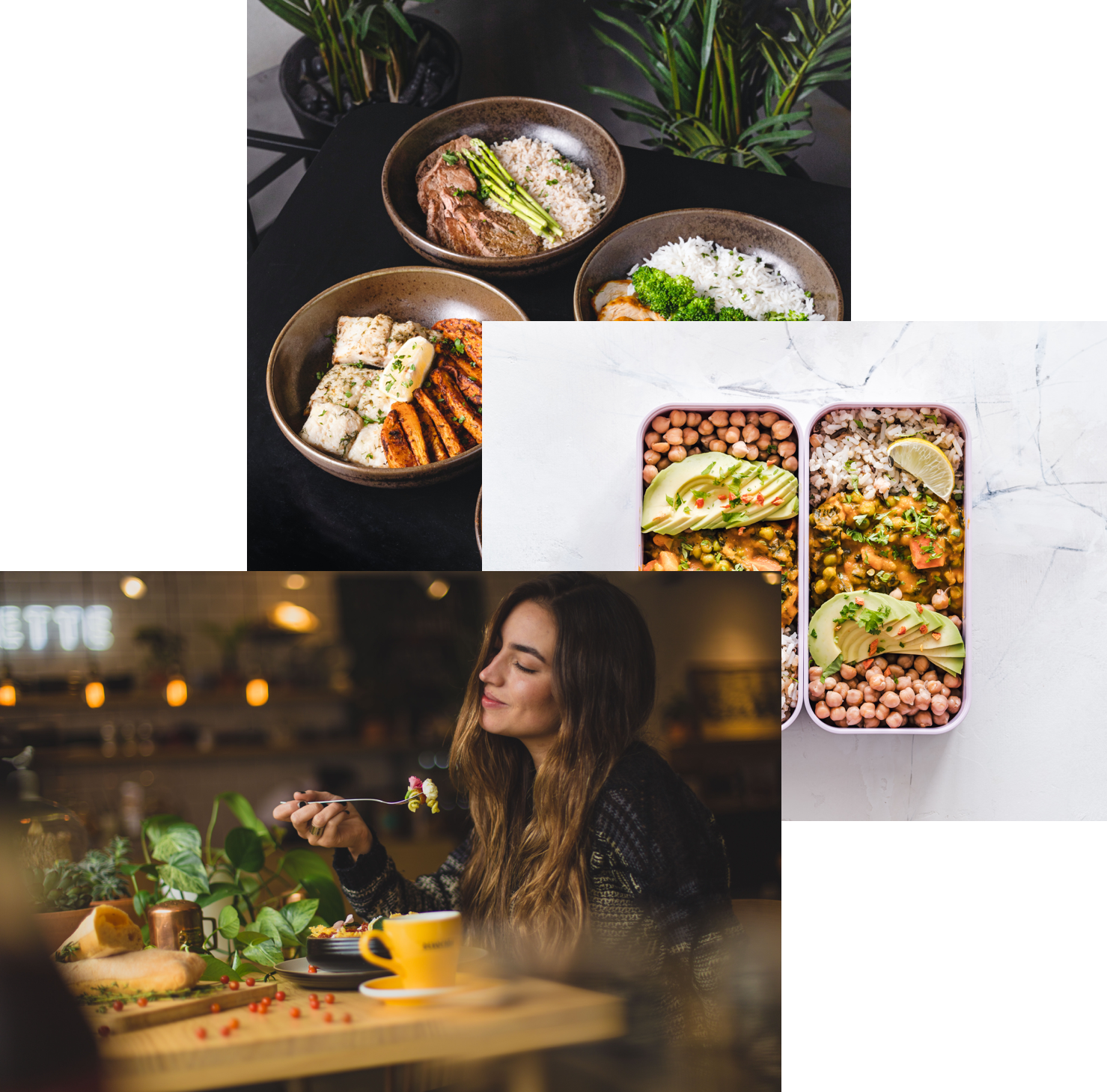 Woman enjoying food, meals in storage container